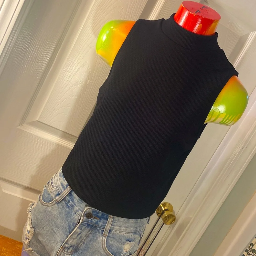 Express Black Crop Tank Top with Mandarin Collar
